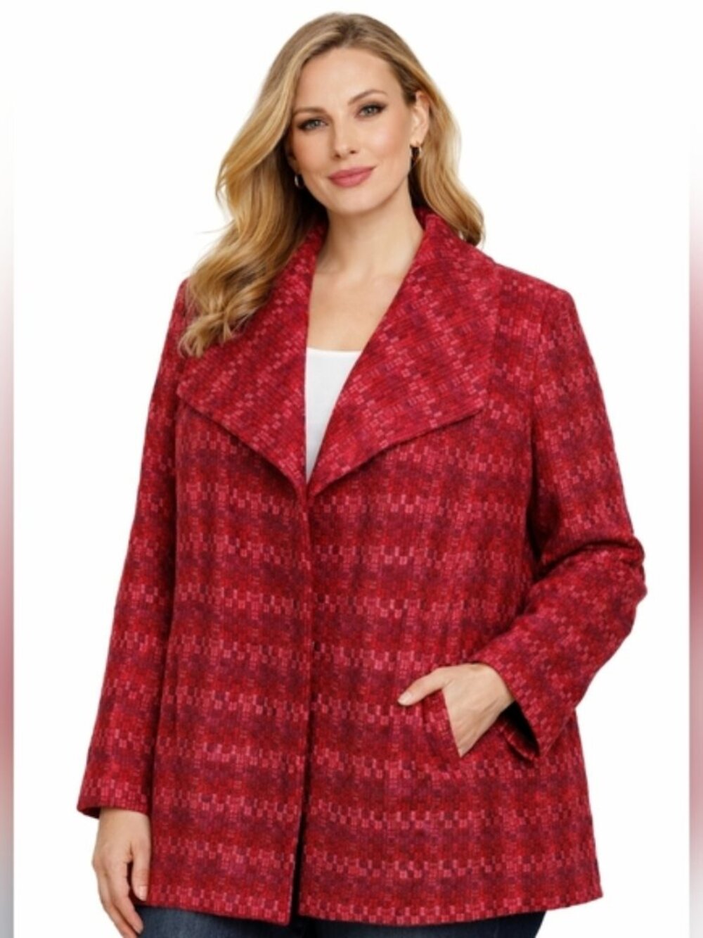 EUC CAbi Sloan Tweed Peacoat Bouclé Shawl Collar Coat--Small